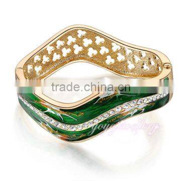 womens 2015 jewellery waves shaped gold plated green color enamel bangle