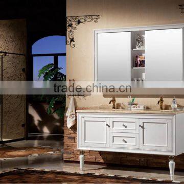 Hot sale modern solid wood cabinet double sink marble countertop bathroom vanity