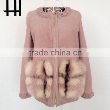 Factory direct wholesale wool coat with fox fur pocket