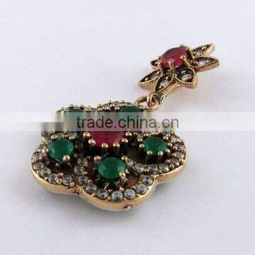 White CZ Green Onyx Red Onyx Pendant, Silver Jewellery India, 925 Silver Jewellery photo-3