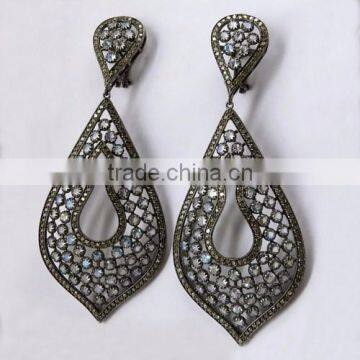 Store Of Love !! Dangler Moonstone & Diamond 925 Sterling Silver Earring, Gemstone SIlver Earring, 925 Sterling Silver Jewelry