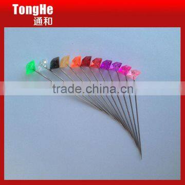 Decorative Translucent Colored Rhinestone Diamond Head Pin                        
                                                Quality Choice