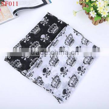 SF006 Black Classic Style Skull With Crown Pattern Series Chiffon Shawls Silk Shawls photo-6