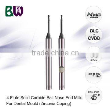 4 Flute Carbide Ball End Mill With DLC Coating For ZrO2 Denture Making