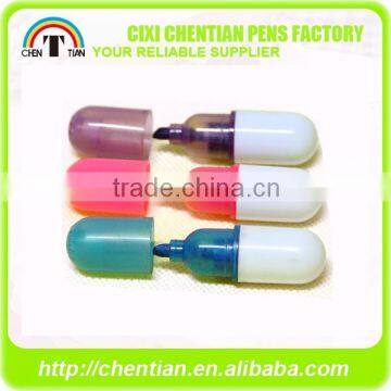 Cixi Chentian New Design Pill Shape Stylus Mini Highlighter Marker Pen Bulk , PP, In PVC Bag Or Bottle