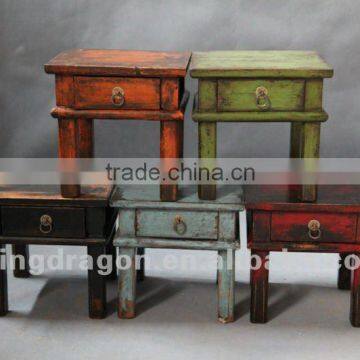 Chinese antique furniture pine wood Shanxi red/orange/black/green/blue colorful one drawer stool