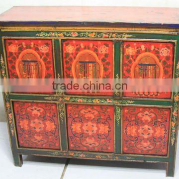 Chinese Tibet Antique Furniture Painting Cabinet