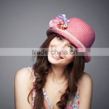 raffia straw hats with flower decoration for fashion women