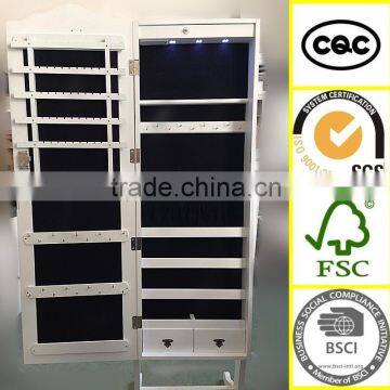 2015 newst furniture design cosmetic wooden mirrored jewelry led display cabinet