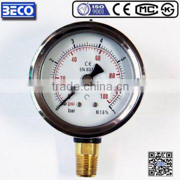 YTN-60A silicone oil filled Vibration proof bottom mounting Pressure gauge,many pressure gauge types provided