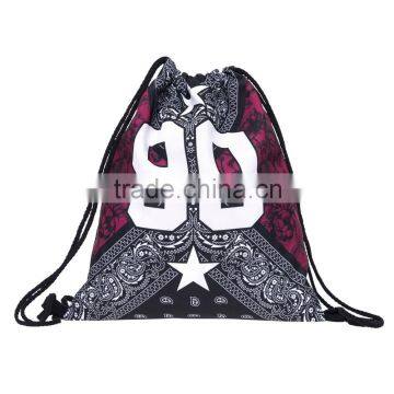 High Quality 3D Printed Bandana and Roses 90 Polyester Gift Drawstring Bag