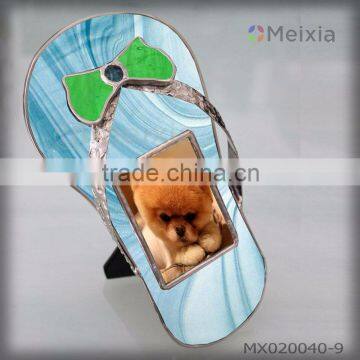 MX020040 lovely slipper glass photo frames with black, dark blue and light blue for home decor wholesale