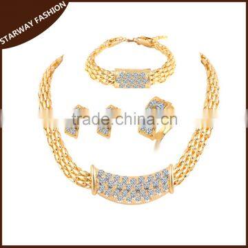 Fashionable Women's Crystal Dubai Gold Jewelry Set/