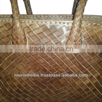 Handmade Braided Leather Handbag Moroccan Dark Tan Leather Handbag photo-2