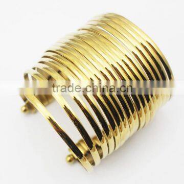 India Large Punk Hip Hop Multi Strings18k Gold Plating Wide Cuff Bangle Opened photo-3