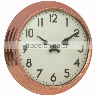 Large retro rose gold round shaped metal mounted wall clock