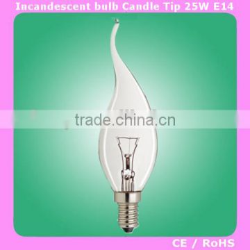 CT35candle tailed 25W40w60w E14 clear bulb incandescent lamp