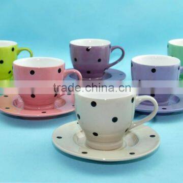 120 cc dot design ceramic coffee cup with saucer