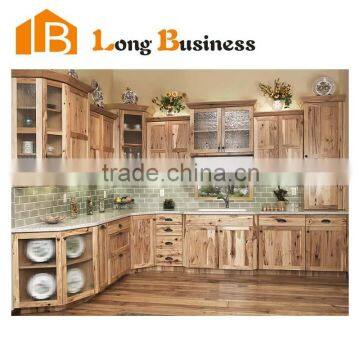 LB-JX1234 Natural solid wood kitchen cabinet with glass doors