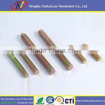 Yellow Zinc Wood Thread Double Head Hanger Bolt