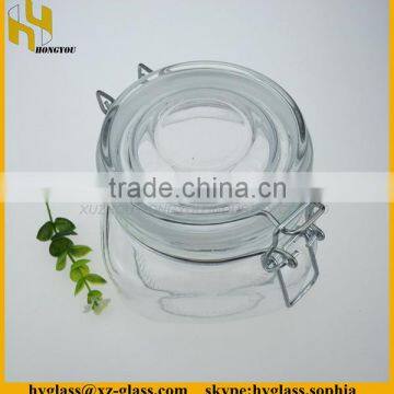 High quality fancy glass jar with glass lid wholesale