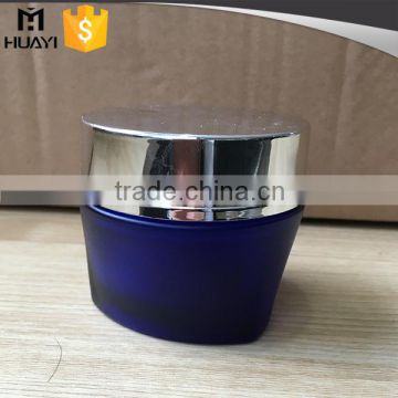 50ml blue color round body triangle bottom cream glass jar with lid