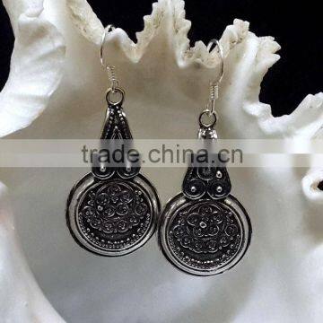 Oxidised Black Tribal 925 Solid Silver Dangle Earrings, Designer Sterling Silver Earrings, 925 Solid Sterling Silver Earrings