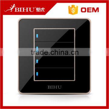 beautiful black 4 gang 1 way push button led light wall switch for home appliance                        
                                                                                Supplier's Choice