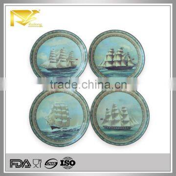 home decor 8 '' round nautical boat decor plates, ceramic decorative sailing boat plates