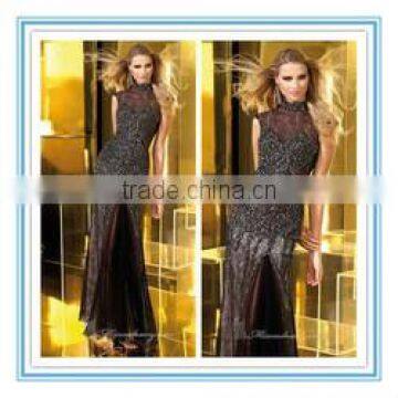 Fashion Style Halter Black Lace Mermaid Custom Made High Quality Crystal Beading Evening Dress(EVAL-1001)