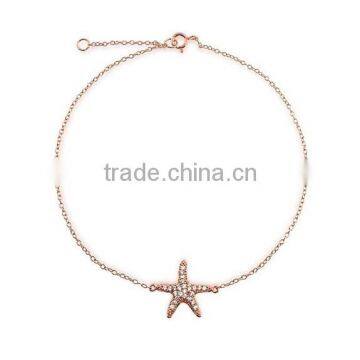 Lovely Women Rose Gold Plated Diamond Starfish Charm Anklet Ankle Bracelet