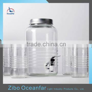 High Quality Set Glass Jar Dispenser Clear Glass Water Dispenser Bottle Cylinder Glass Pot With Tap