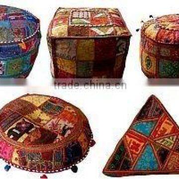 mirror work and patchwork ottomans