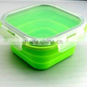 M size Square shaped non-stick silicone food storage container/collapsible silicone container