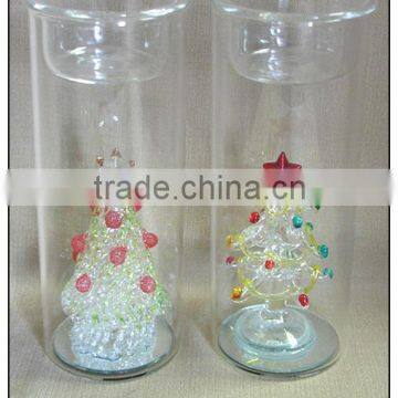 Hand Blown Glass Tall Candle Holder With LED Light photo-2