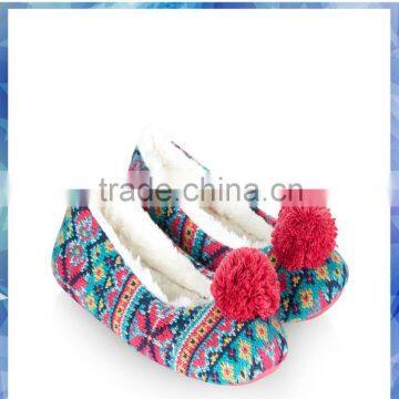 Fairisle pompom ballerina ladies flat slipper,ballet slippers wholesale,platform shoes