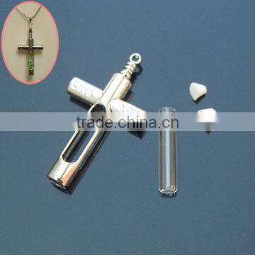 Artificial jewelry jesus cross bead pendant necklaces decorative glass tube or hourglass vials on metal cross accessories                        
                                                Quality Choice