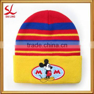 Advanced Embroidery Machines Colorful Beanies Children Mickey Knitted Hat