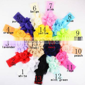 New Hot Sale!! chiffon rose bud head band Children's lace headbands 16 color spot in stock now