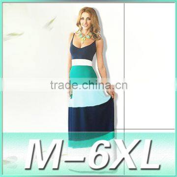 splicing SLING DRESS big swing color striped long skirt