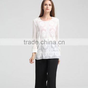 Women Full Embroidery Light Knit Blouse
