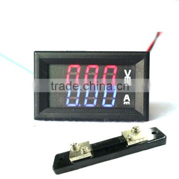 0.28" DC 0-100V/50A Red Blue Digital Voltmeter Ammeter 2 in 1 DC Volt Amp Meter With 50A/75mV Ampere Shunt