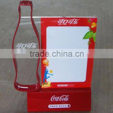 creative promotional logo promotion products eco-friendly acrylic sign holder with coca-cola bottle shape