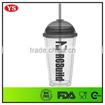 Full Color Logo Printing Double Wall Plastic 16oz Cups With Dome or Flat Lid