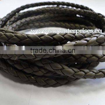 Braided Leather cords -Round braided in Nappa - 4 mm - Chocolate brown