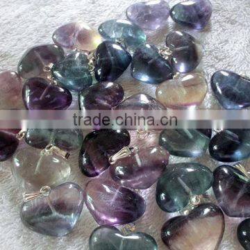 Natural gemstone rainbow fluorite heart shaped pendant