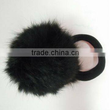 Black Rabbit Fur Ball Elastic Hair Band for Ladies