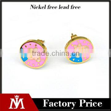 Stainless Steel Enamel Earring , Children Jewelry Gold Stud Earring