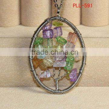 Vinage style titanium steel wire wrap natural colorful beads pendants-life of tree pendant