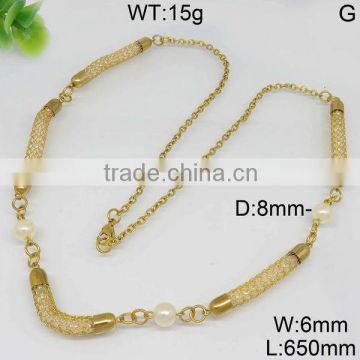 Concinnity gold long chain pearl necklace for ladies